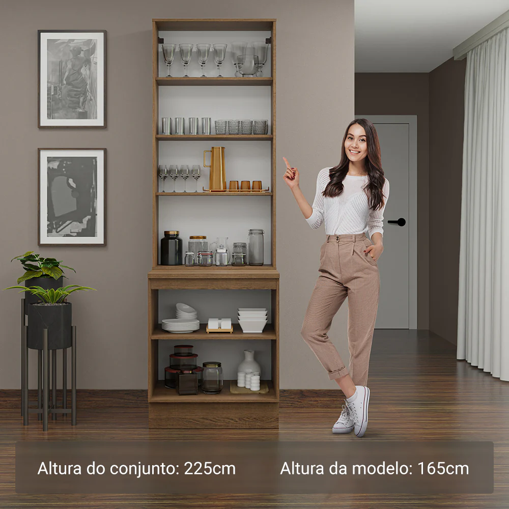 Kit Balcão + Cristaleira 70 x 60 cm Rustic/Preto Lux Madesa 01 - Image 4