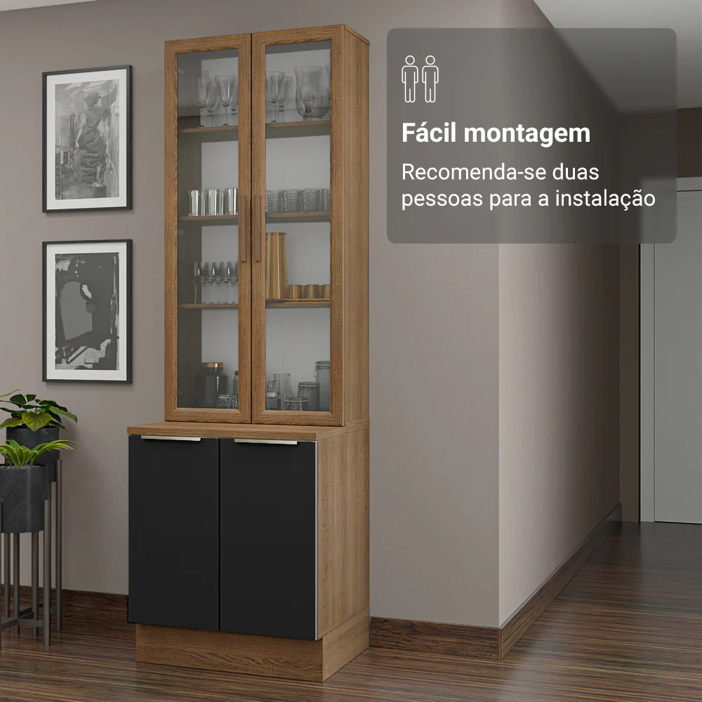 Kit Balcão + Cristaleira 70 x 60 cm Rustic/Preto Lux Madesa 01 - Image 6