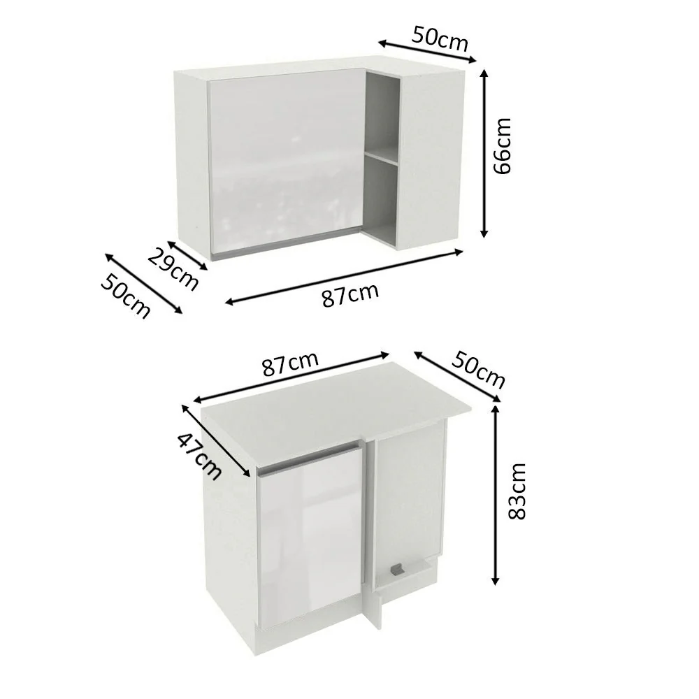 Kit Canto Madesa 100% MDF 2 Portas e Nicho Frentes Branco Brilho - Image 2