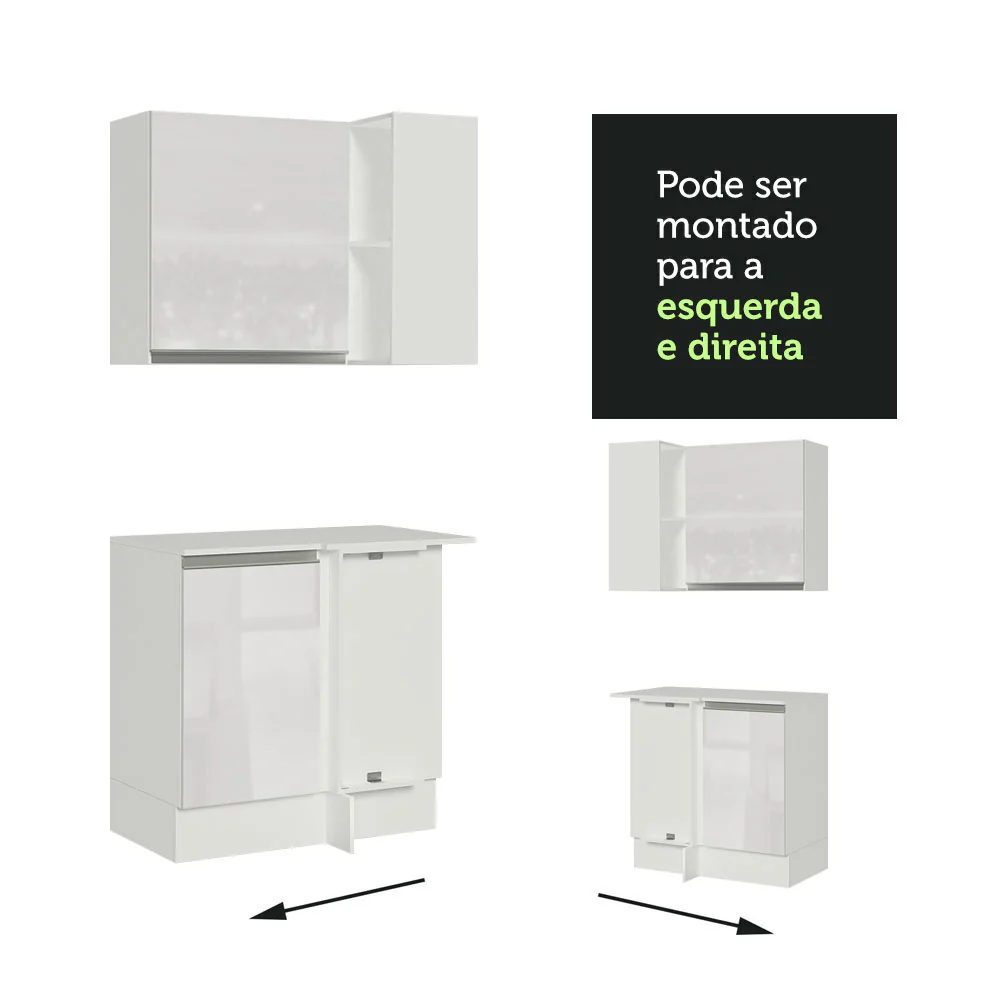 Kit Canto Madesa 100% MDF 2 Portas e Nicho Frentes Branco Brilho - Image 4