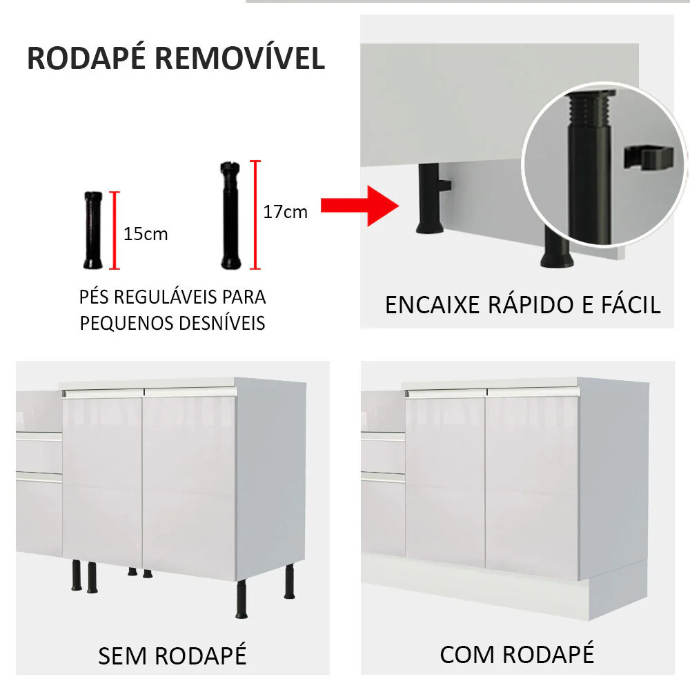 Kit Canto Madesa 100% MDF 2 Portas e Nicho Frentes Branco Brilho - Image 8