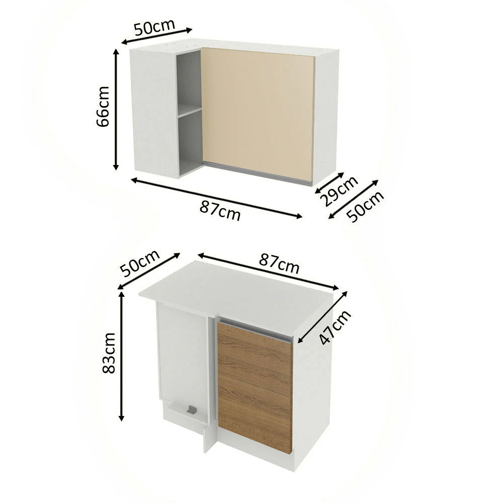 Kit Canto Reto Madesa Smart 2 Portas e Nicho com tampo Rustic/Crema/Branco - Image 3