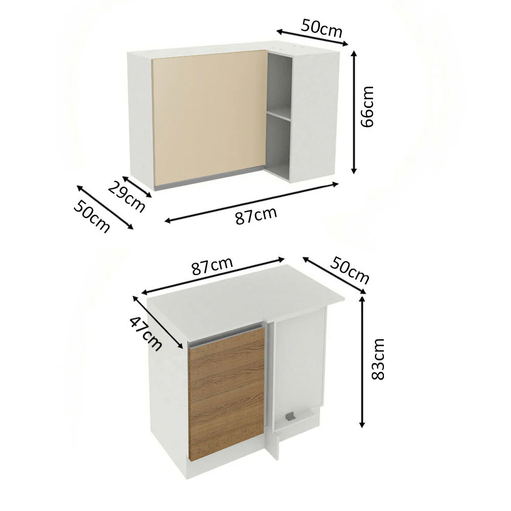 Kit Canto Reto Madesa Smart 2 Portas e Nicho com tampo Rustic/Crema/Branco - Image 4