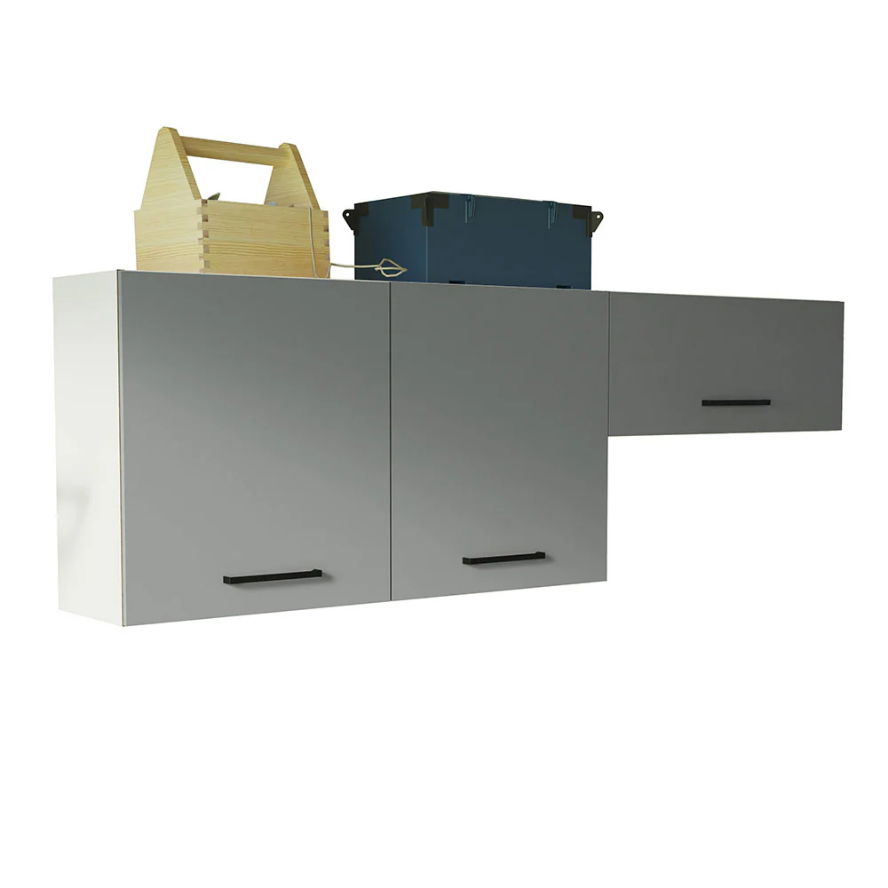 Kit com 2 Armários Aéreos Multiuso 3 Portas Branco/Cinza Agata Madesa - Image 2