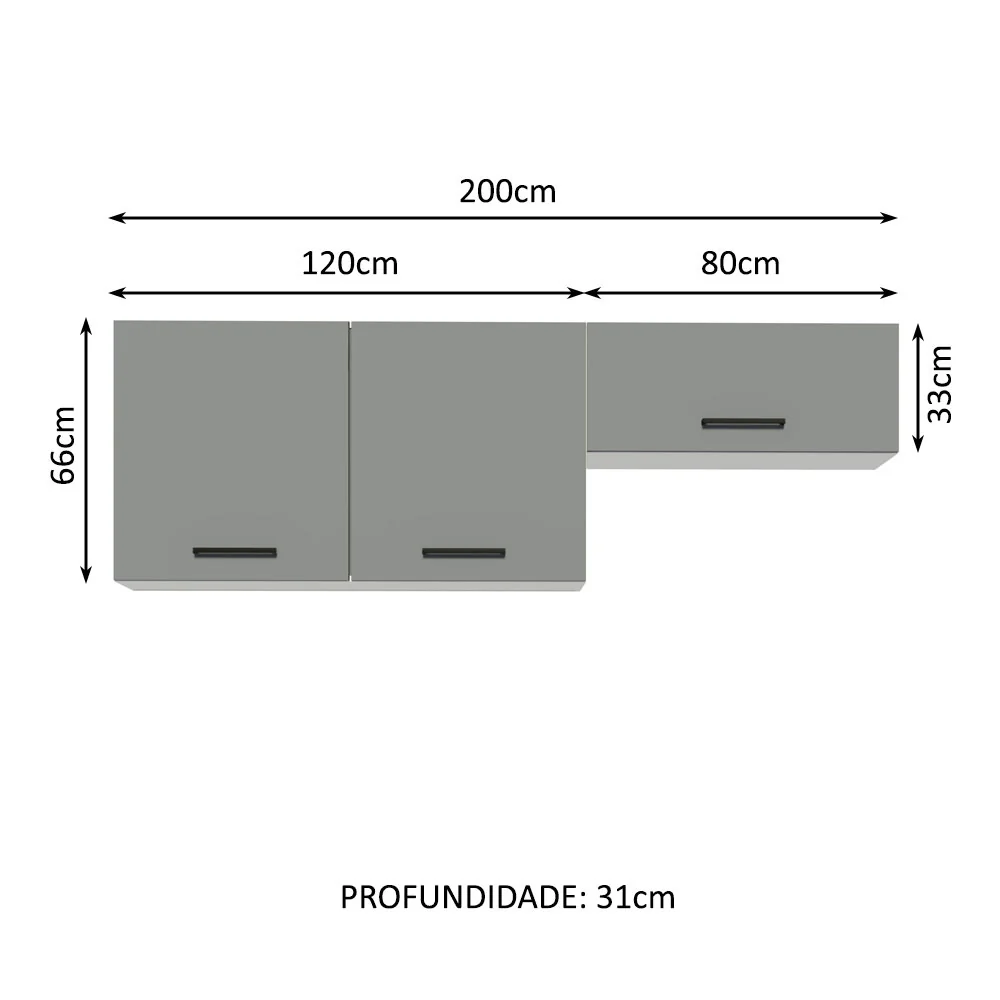 Kit com 2 Armários Aéreos Multiuso 3 Portas Branco/Cinza Agata Madesa - Image 3