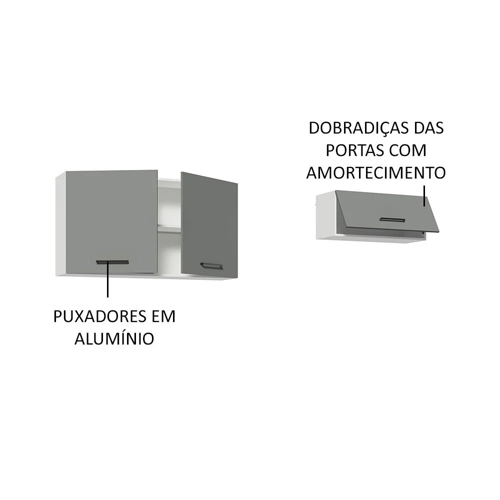 Kit com 2 Armários Aéreos Multiuso 3 Portas Branco/Cinza Agata Madesa - Image 4