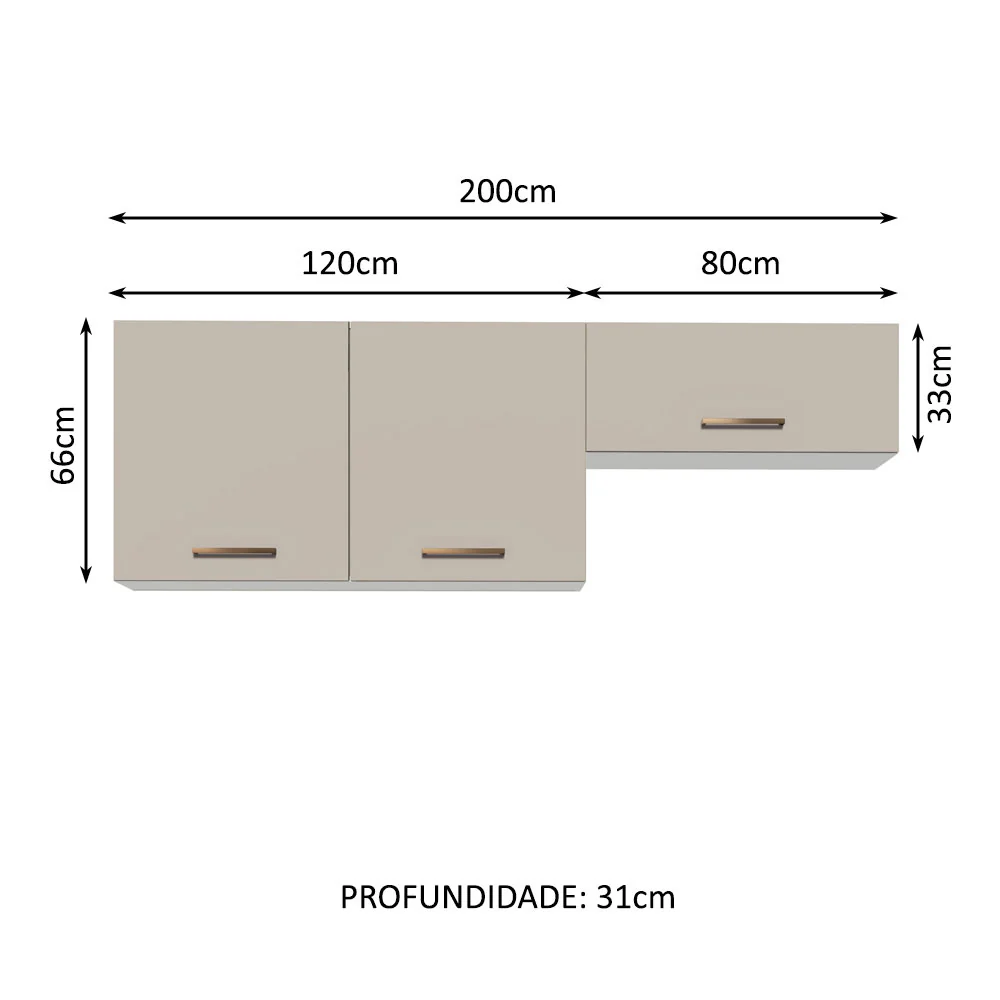 Kit com 2 Armários Aéreos Multiuso 3 Portas Branco/Crema Agata Madesa - Image 3