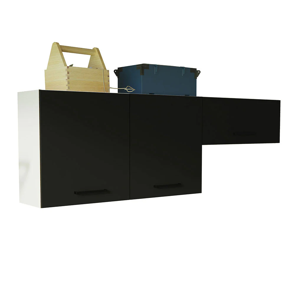 Kit com 2 Armários Aéreos Multiuso 3 Portas Branco/Preto Agata Madesa - Image 2