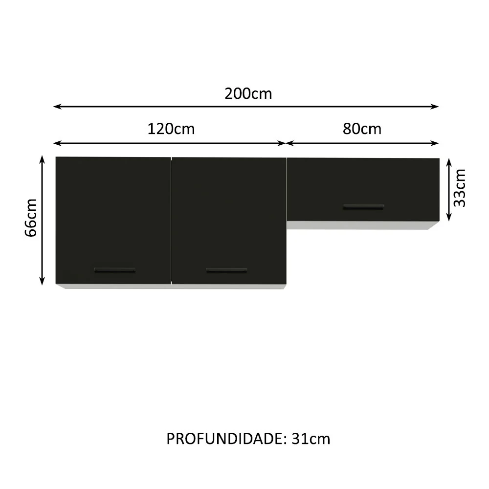 Kit com 2 Armários Aéreos Multiuso 3 Portas Branco/Preto Agata Madesa - Image 3