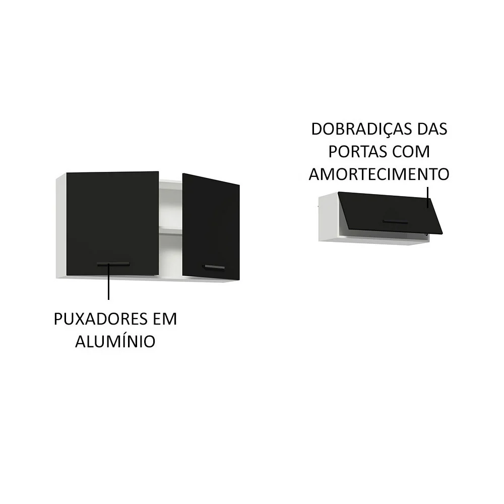 Kit com 2 Armários Aéreos Multiuso 3 Portas Branco/Preto Agata Madesa - Image 4