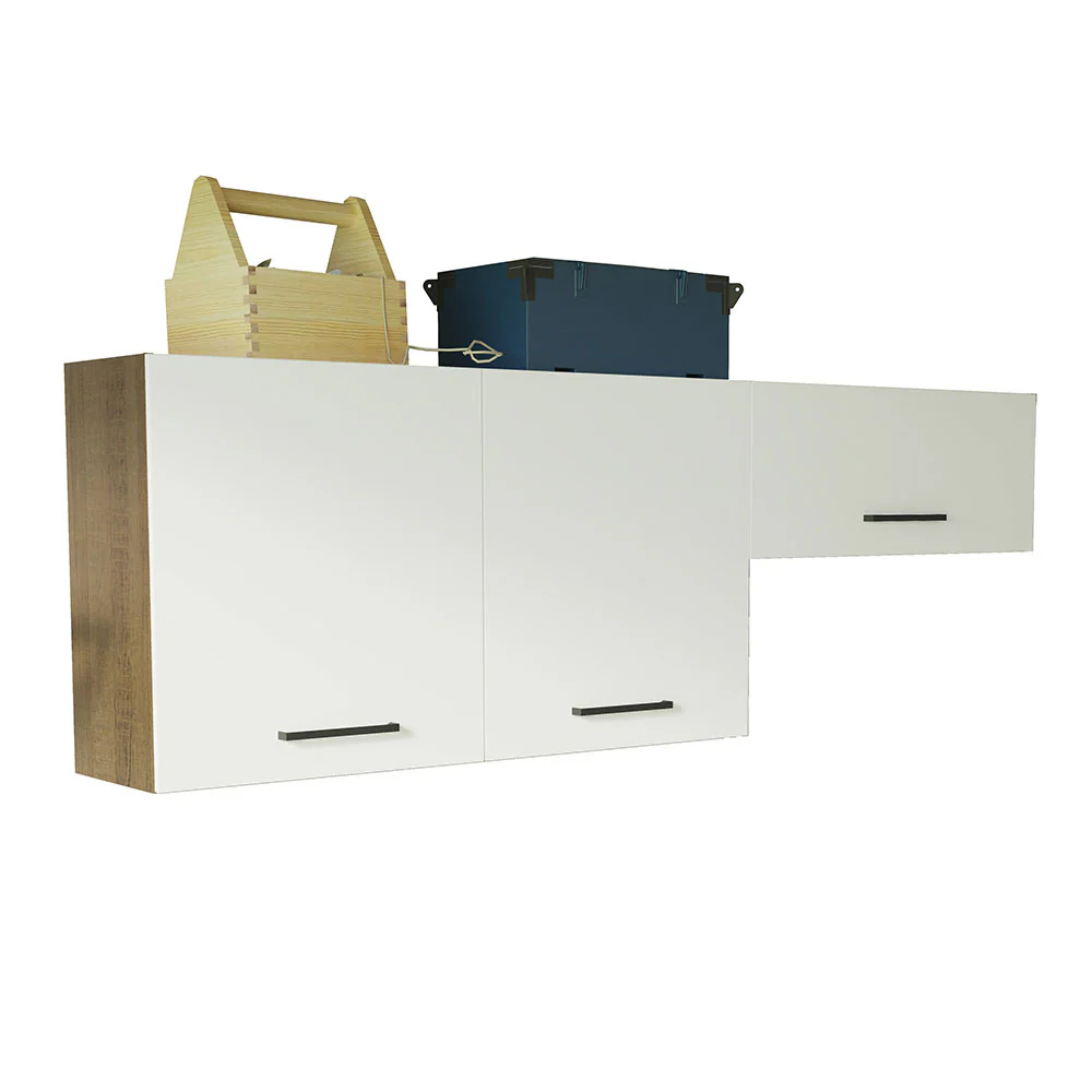 Kit com 2 Armários Aéreos Multiuso 3 Portas Rustic/Branco Agata Madesa - Image 2