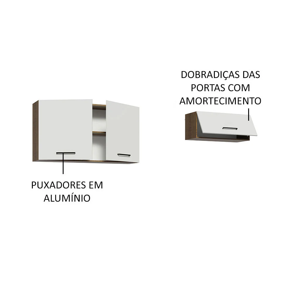 Kit com 2 Armários Aéreos Multiuso 3 Portas Rustic/Branco Agata Madesa - Image 4