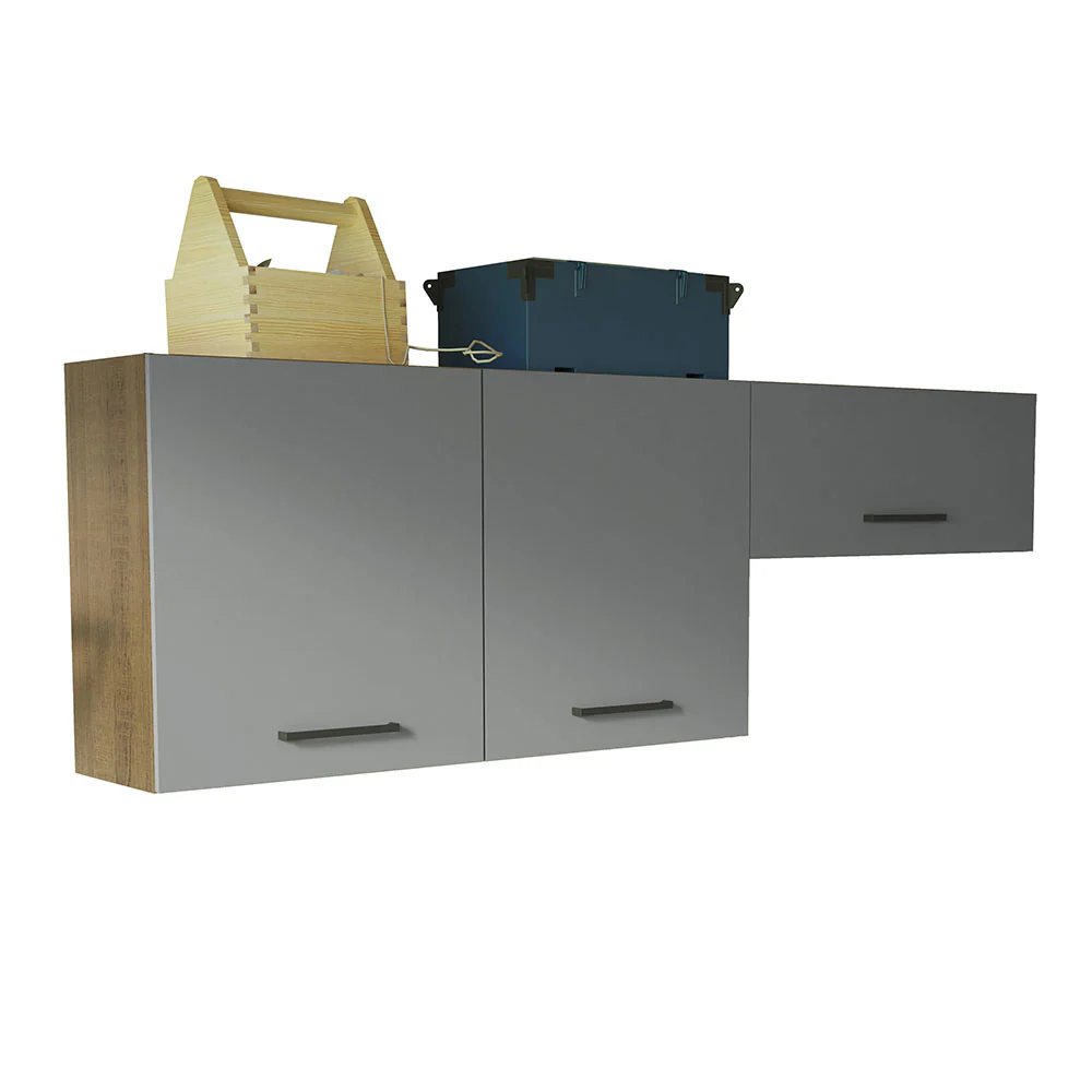 Kit com 2 Armários Aéreos Multiuso 3 Portas Rustic/Cinza Agata Madesa - Image 2