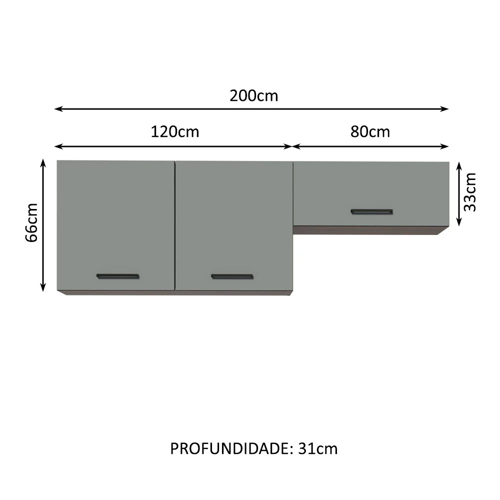 Kit com 2 Armários Aéreos Multiuso 3 Portas Rustic/Cinza Agata Madesa - Image 3