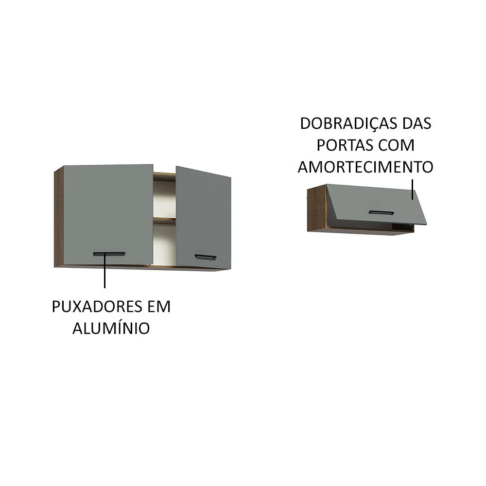 Kit com 2 Armários Aéreos Multiuso 3 Portas Rustic/Cinza Agata Madesa - Image 4