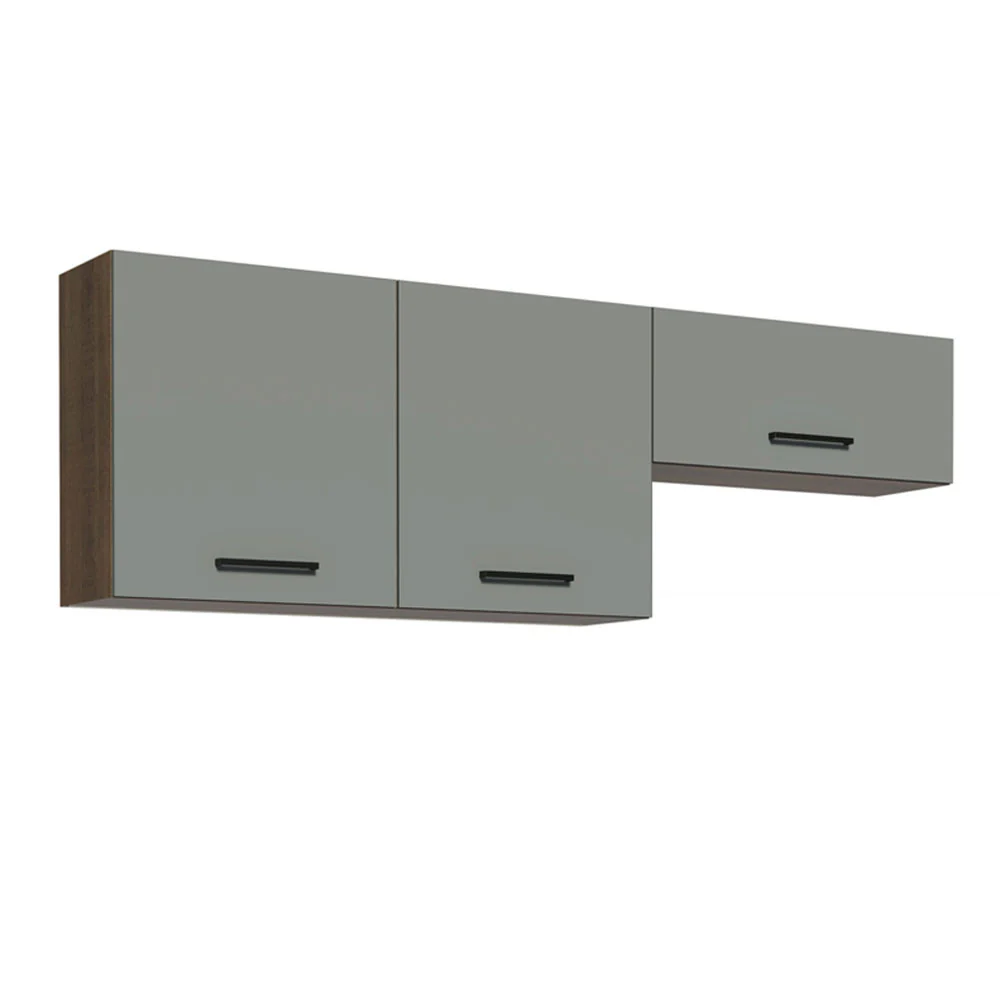 Kit com 2 Armários Aéreos Multiuso 3 Portas Rustic/Cinza Agata Madesa - Image 6