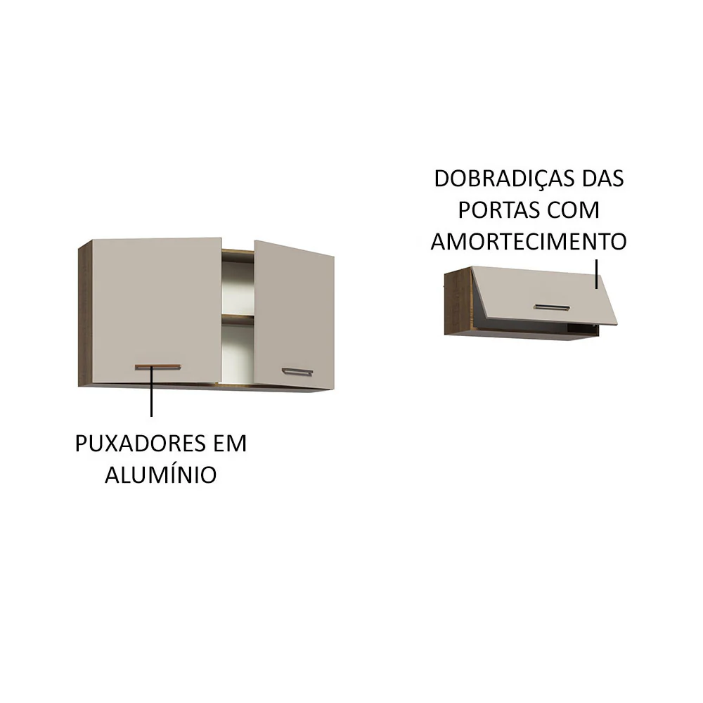Kit com 2 Armários Aéreos Multiuso 3 Portas Rustic/Crema Agata Madesa - Image 4