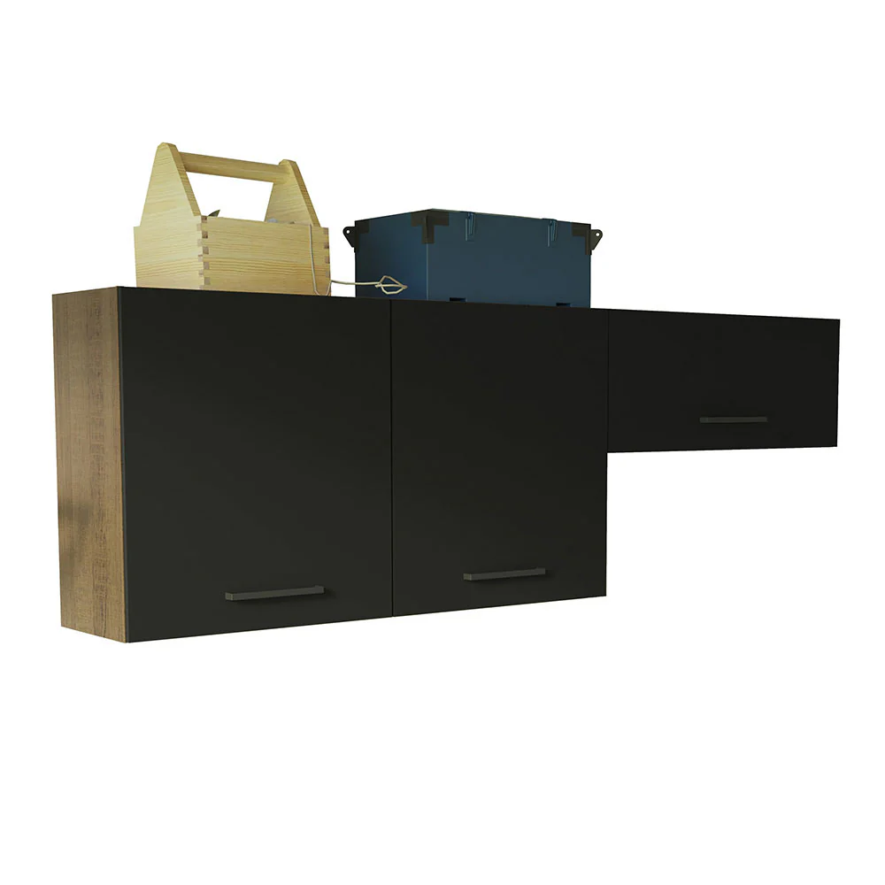 Kit com 2 Armários Aéreos Multiuso 3 Portas Rustic/Preto Agata Madesa - Image 2