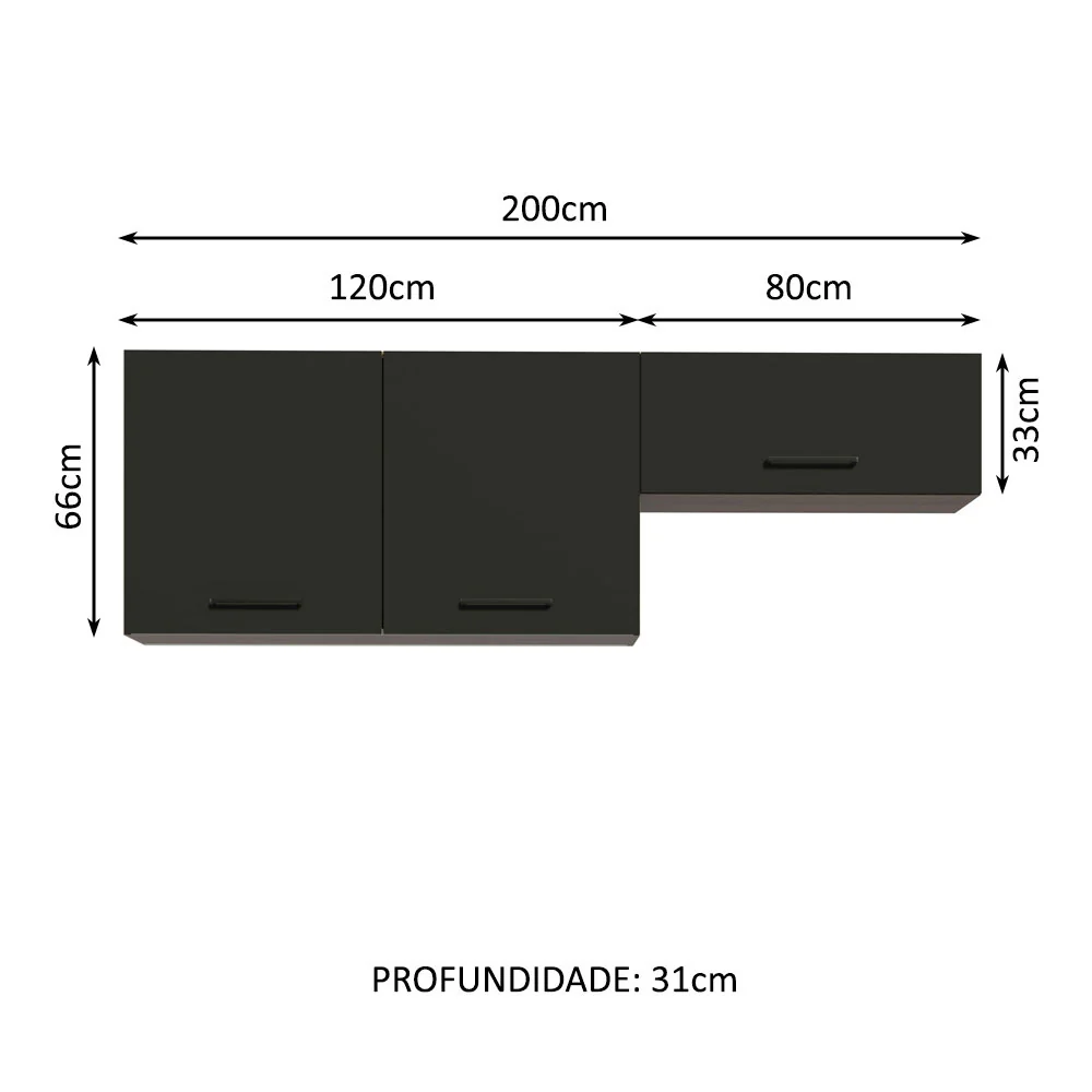Kit com 2 Armários Aéreos Multiuso 3 Portas Rustic/Preto Agata Madesa - Image 3