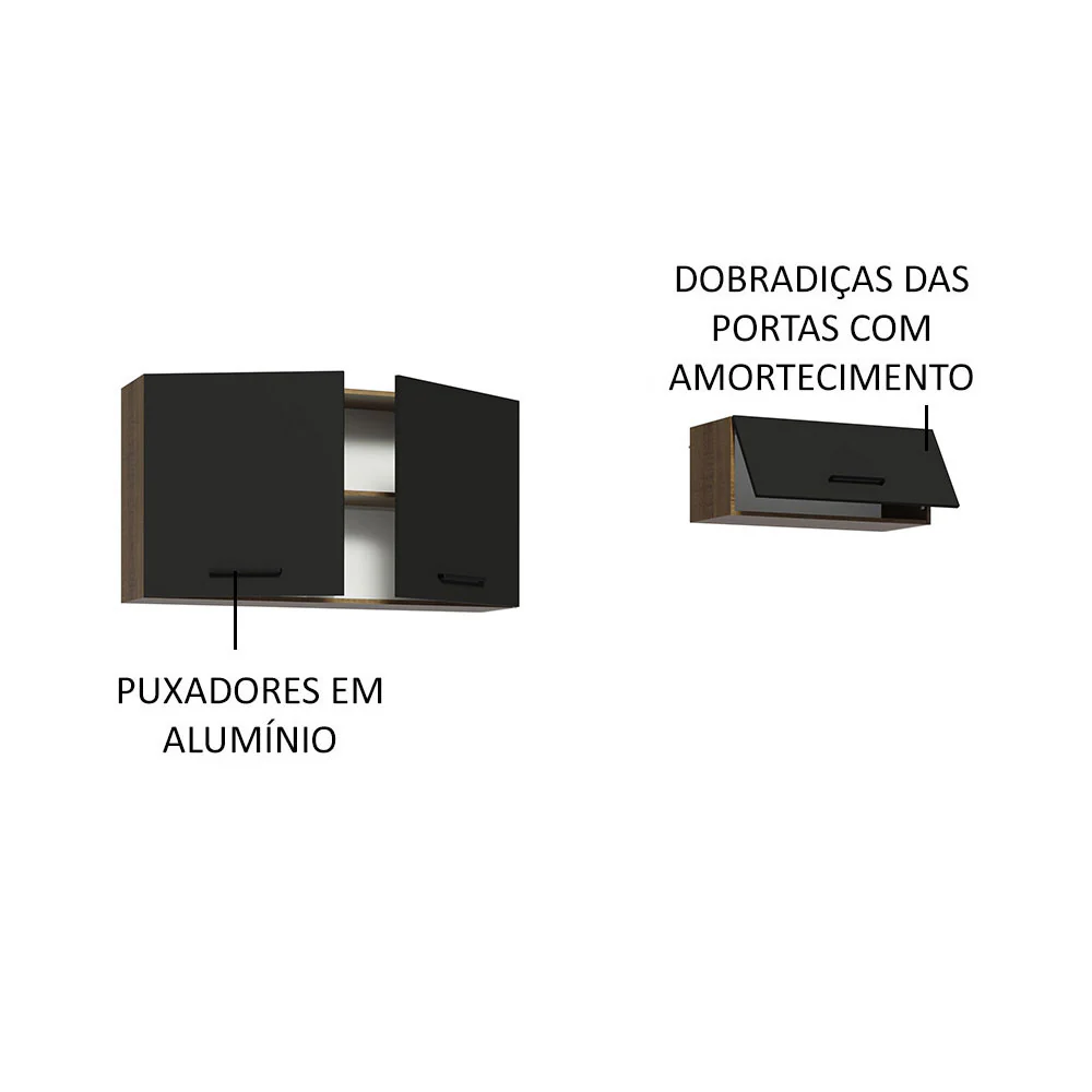 Kit com 2 Armários Aéreos Multiuso 3 Portas Rustic/Preto Agata Madesa - Image 4