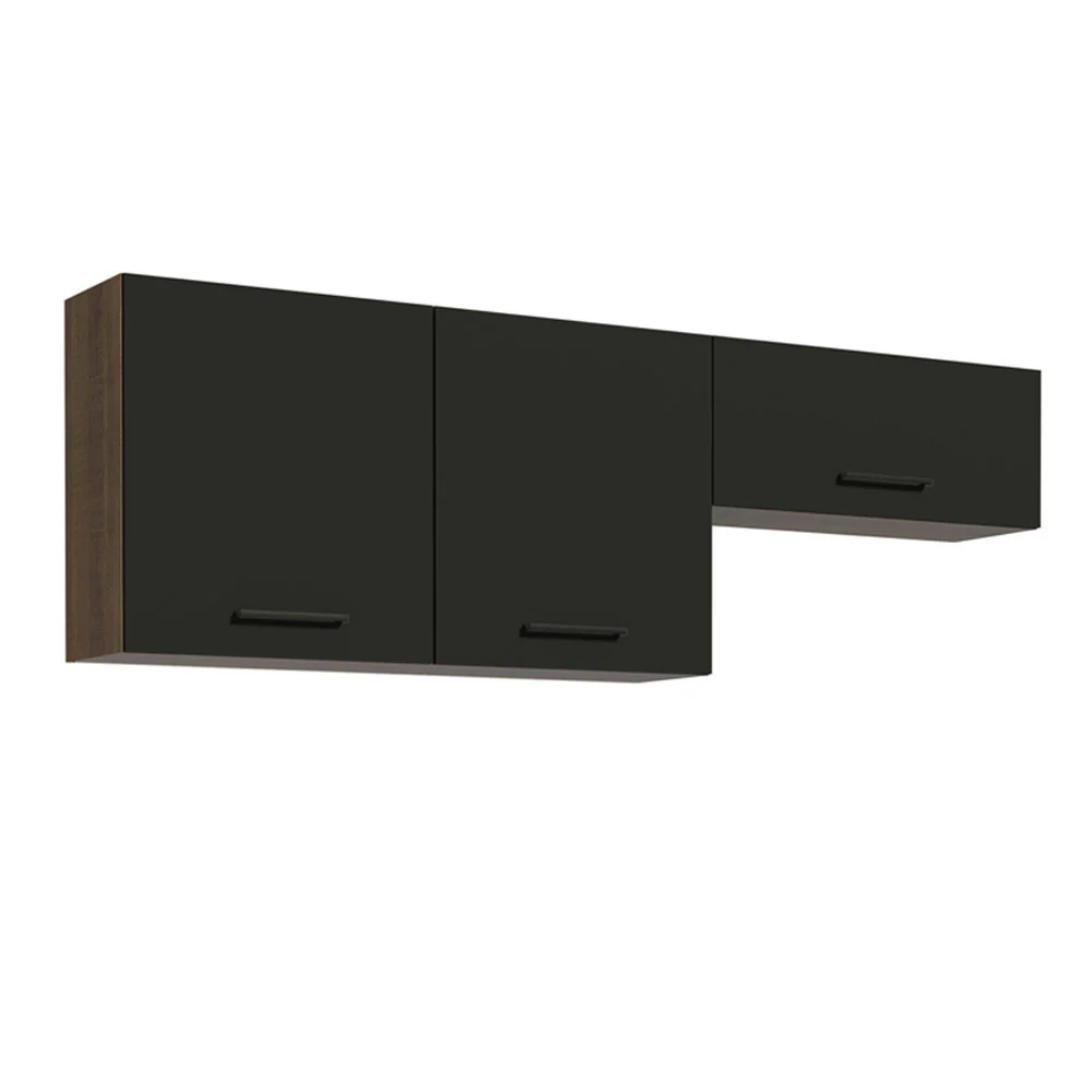 Kit com 2 Armários Aéreos Multiuso 3 Portas Rustic/Preto Agata Madesa - Image 6