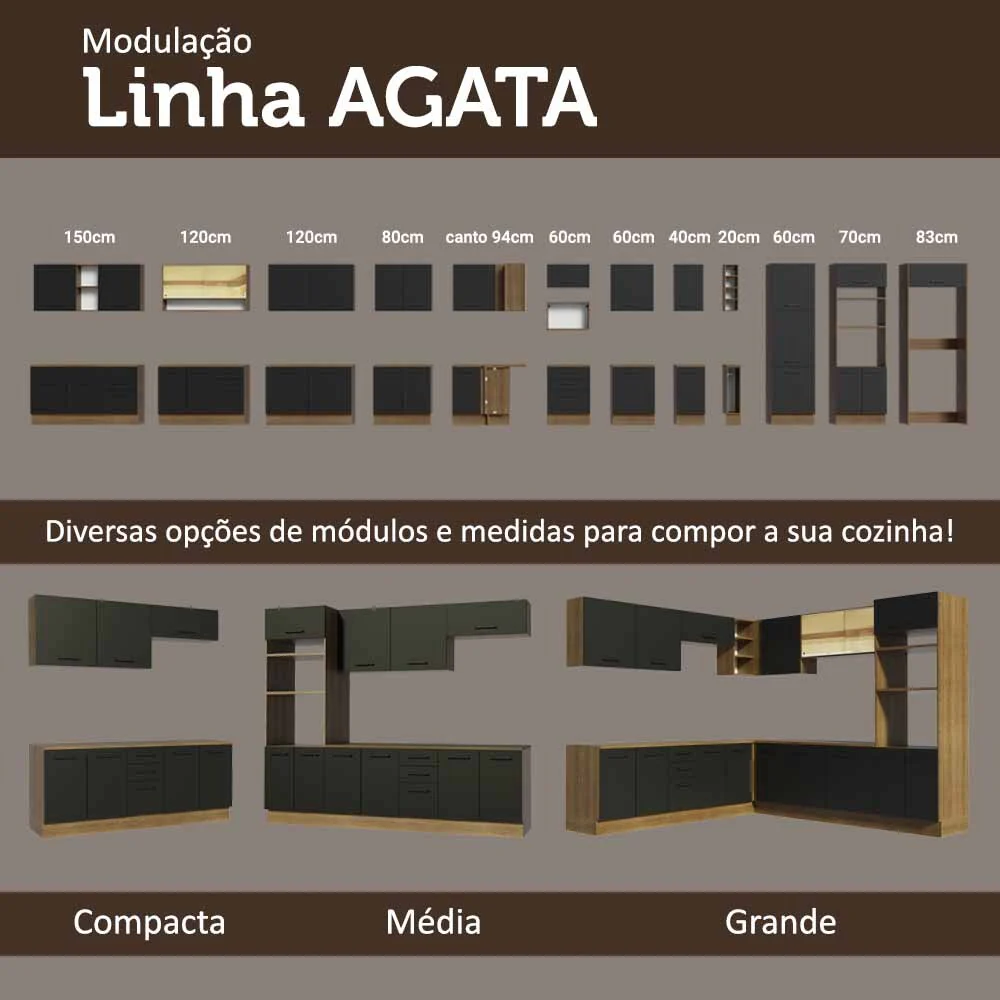 Kit com 2 Armários Aéreos Multiuso 3 Portas Rustic/Preto Agata Madesa - Image 7