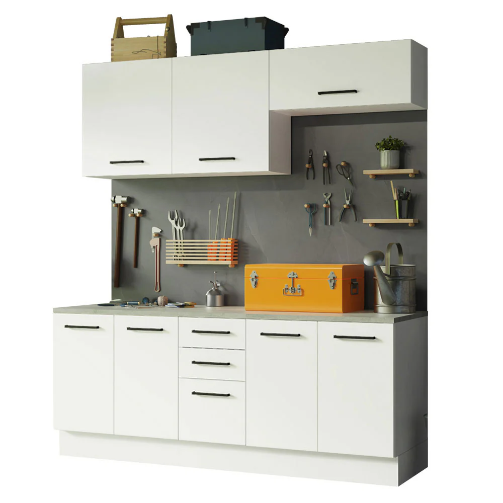 Kit com 2 Balcões e 2 Armários Aéreos Multiuso 200cm Branco Agata Madesa - Image 2