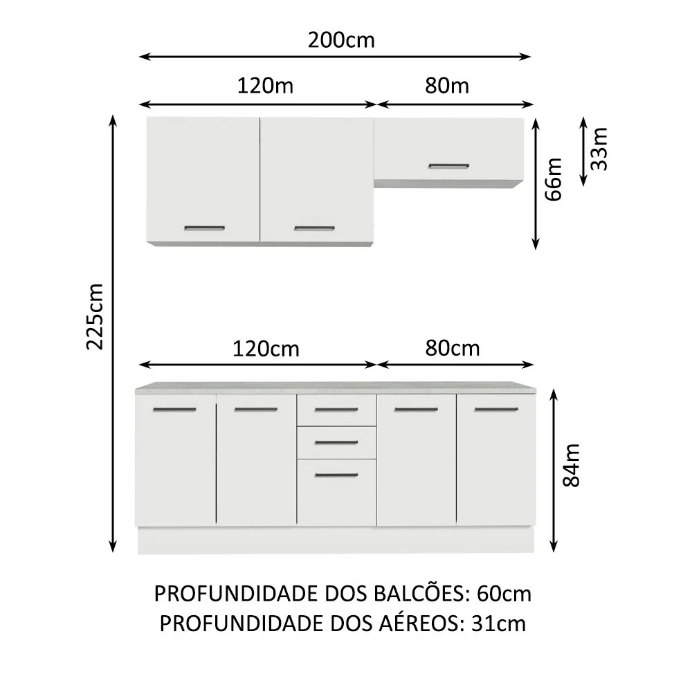Kit com 2 Balcões e 2 Armários Aéreos Multiuso 200cm Branco Agata Madesa - Image 3