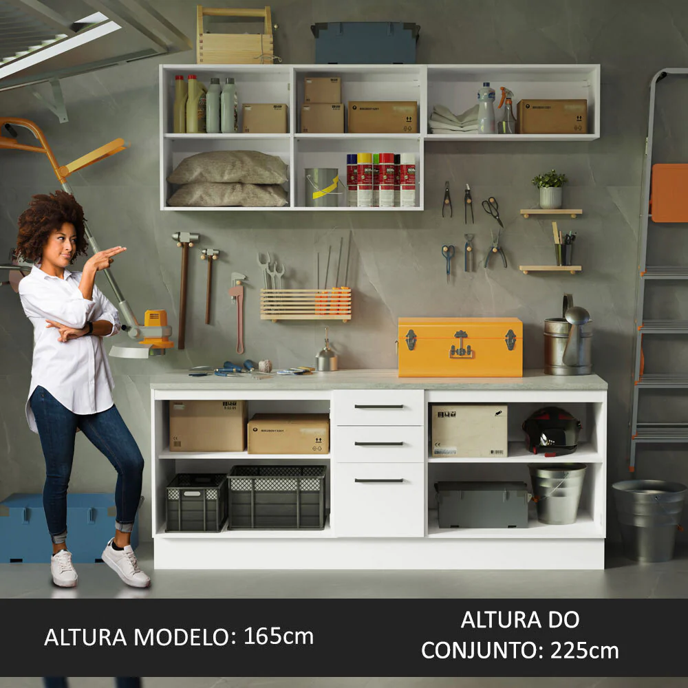 Kit com 2 Balcões e 2 Armários Aéreos Multiuso 200cm Branco Agata Madesa - Image 5