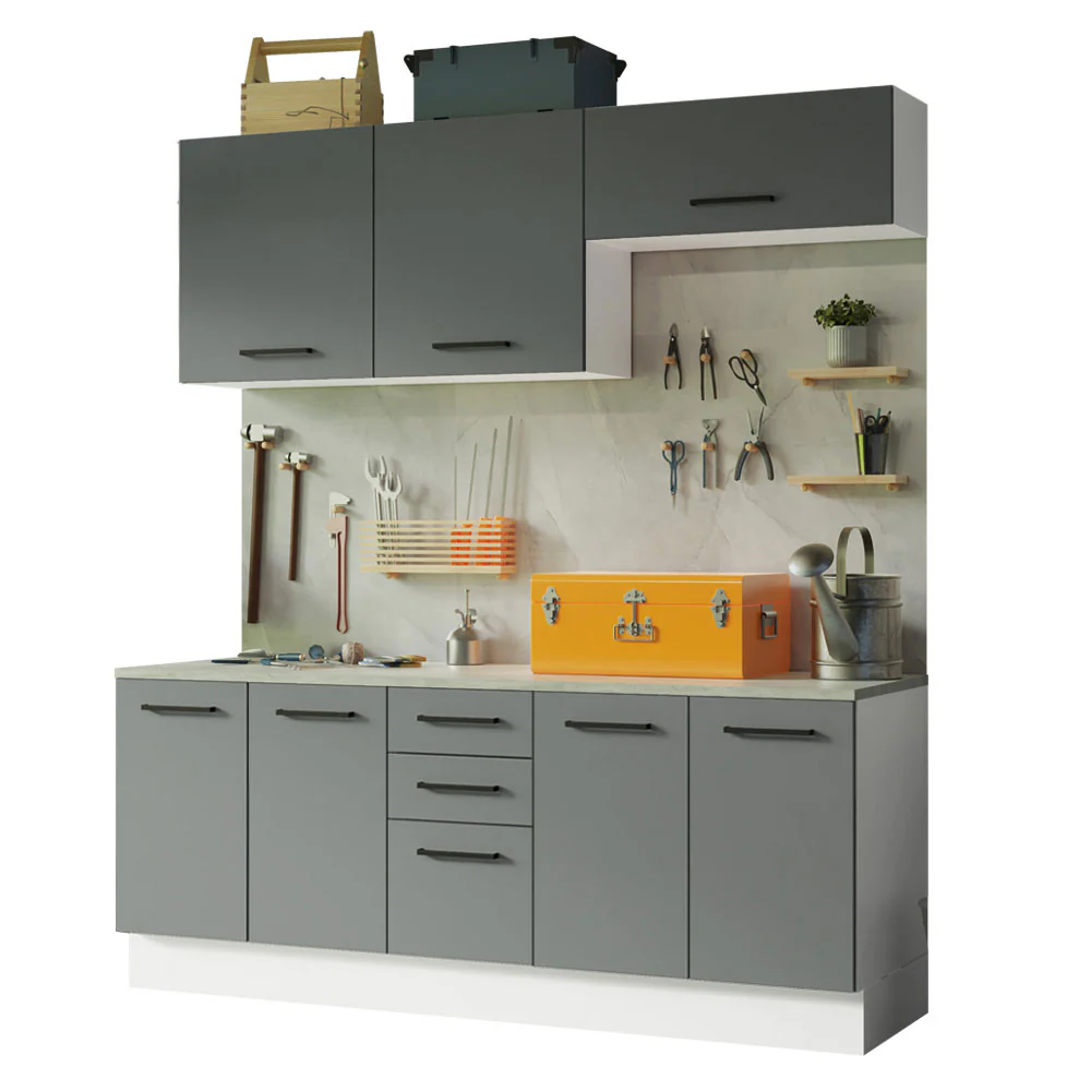 Kit com 2 Balcões e 2 Armários Aéreos Multiuso 200cm Branco/Cinza Agata Madesa - Image 2