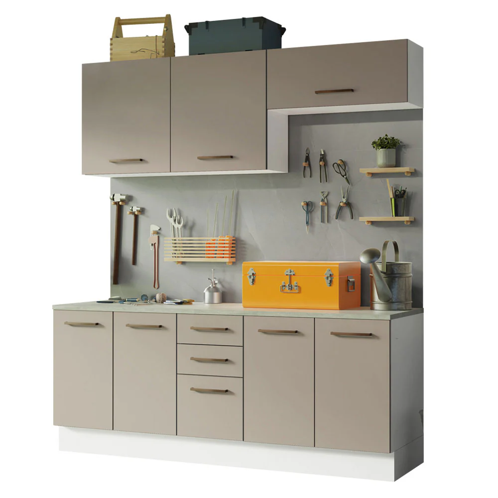 Kit com 2 Balcões e 2 Armários Aéreos Multiuso 200cm Branco/Crema Agata Madesa - Image 2