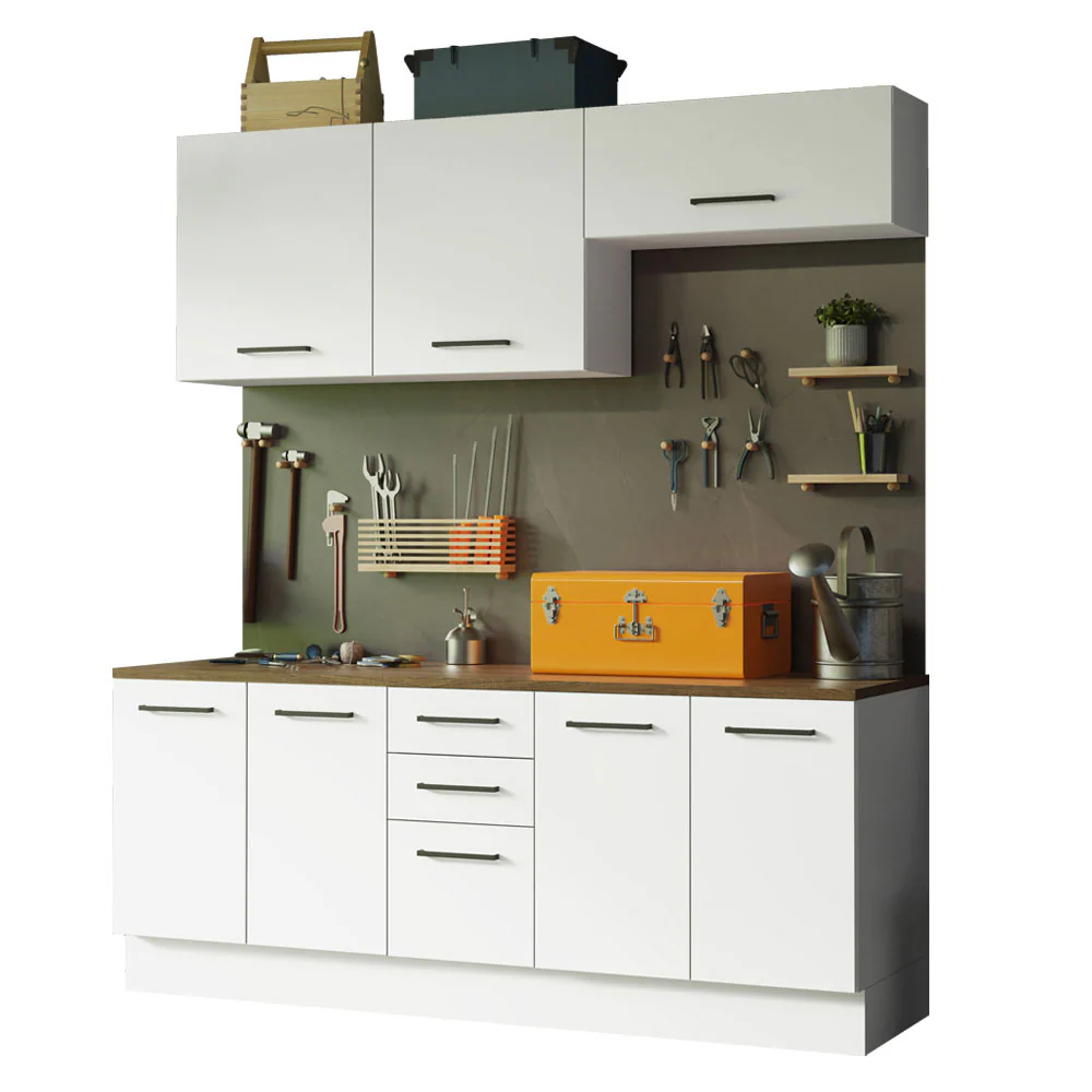 Kit com 2 Balcões e 2 Armários Aéreos Multiuso 200cm Branco/Rustic Agata Madesa - Image 2