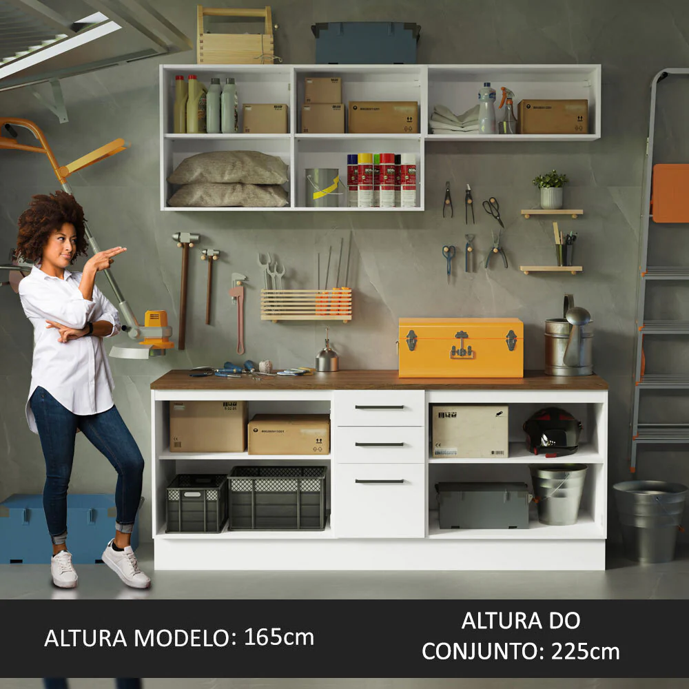 Kit com 2 Balcões e 2 Armários Aéreos Multiuso 200cm Branco/Rustic Agata Madesa - Image 5