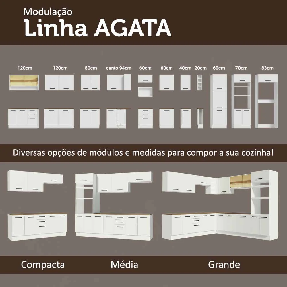 Kit com 2 Balcões e 2 Armários Aéreos Multiuso 200cm Branco/Rustic Agata Madesa - Image 9