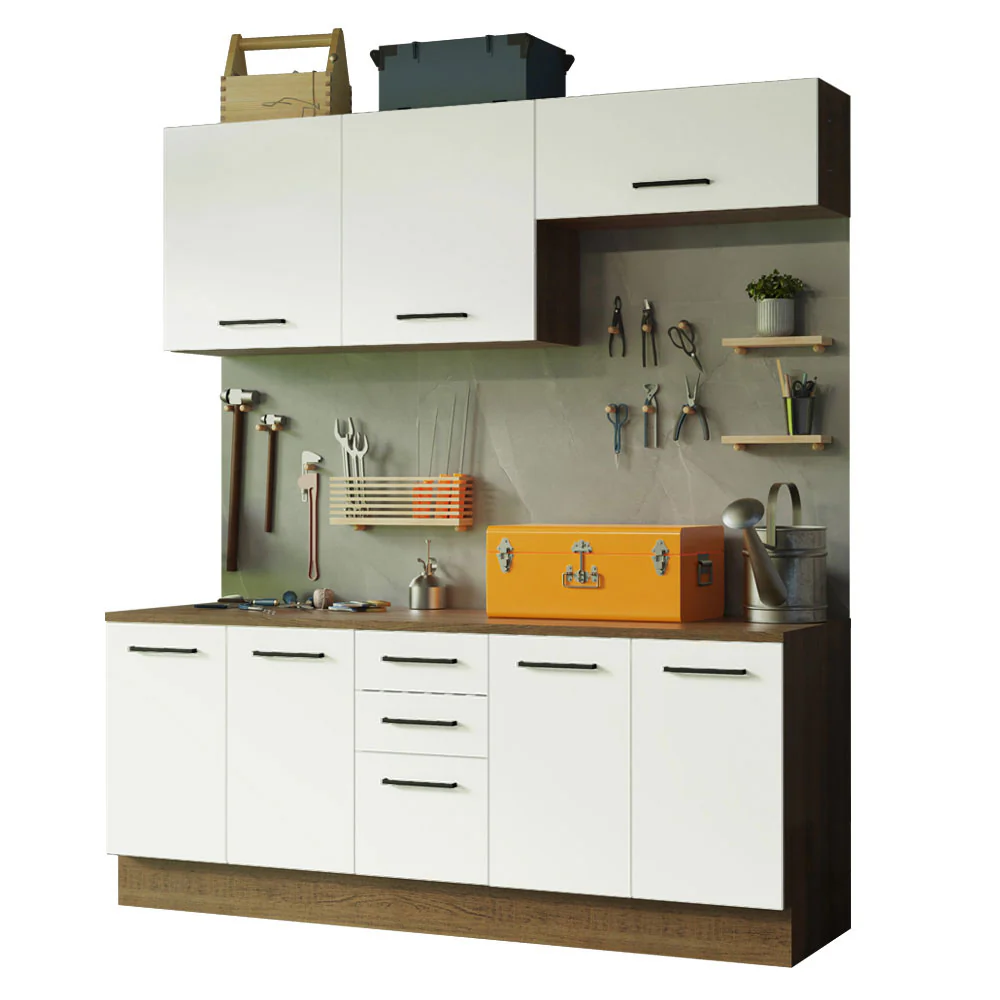 Kit com 2 Balcões e 2 Armários Aéreos Multiuso 200cm Rustic/Branco Agata Madesa - Image 2