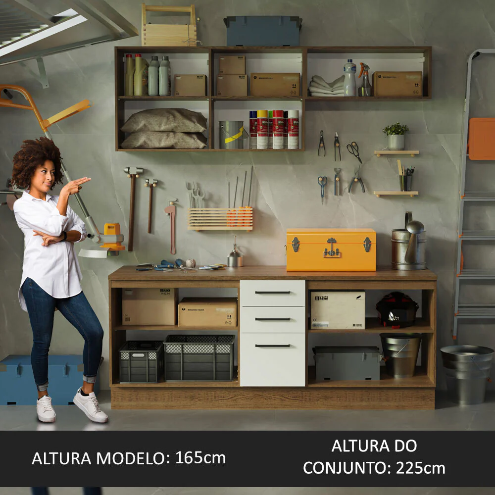 Kit com 2 Balcões e 2 Armários Aéreos Multiuso 200cm Rustic/Branco Agata Madesa - Image 5