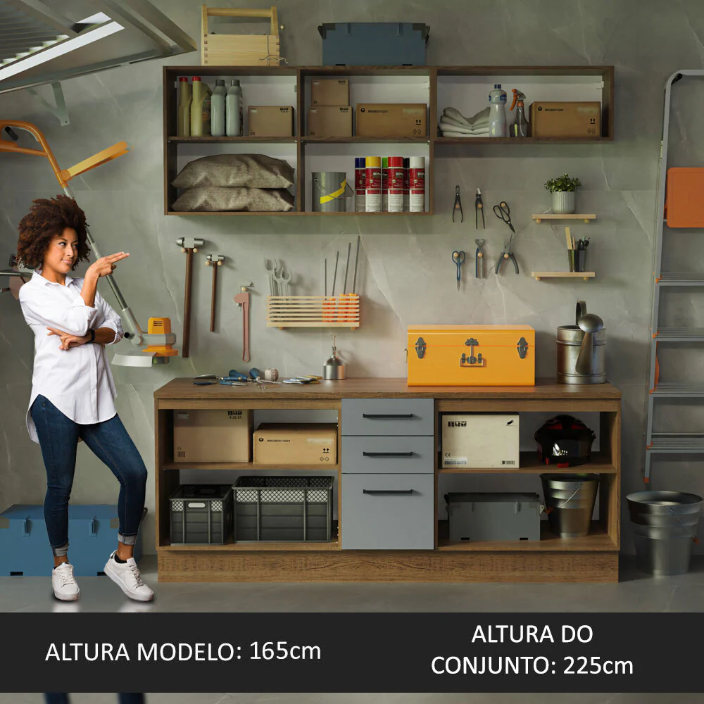 Kit com 2 Balcões e 2 Armários Aéreos Multiuso 200cm Rustic/Cinza Agata Madesa - Image 5