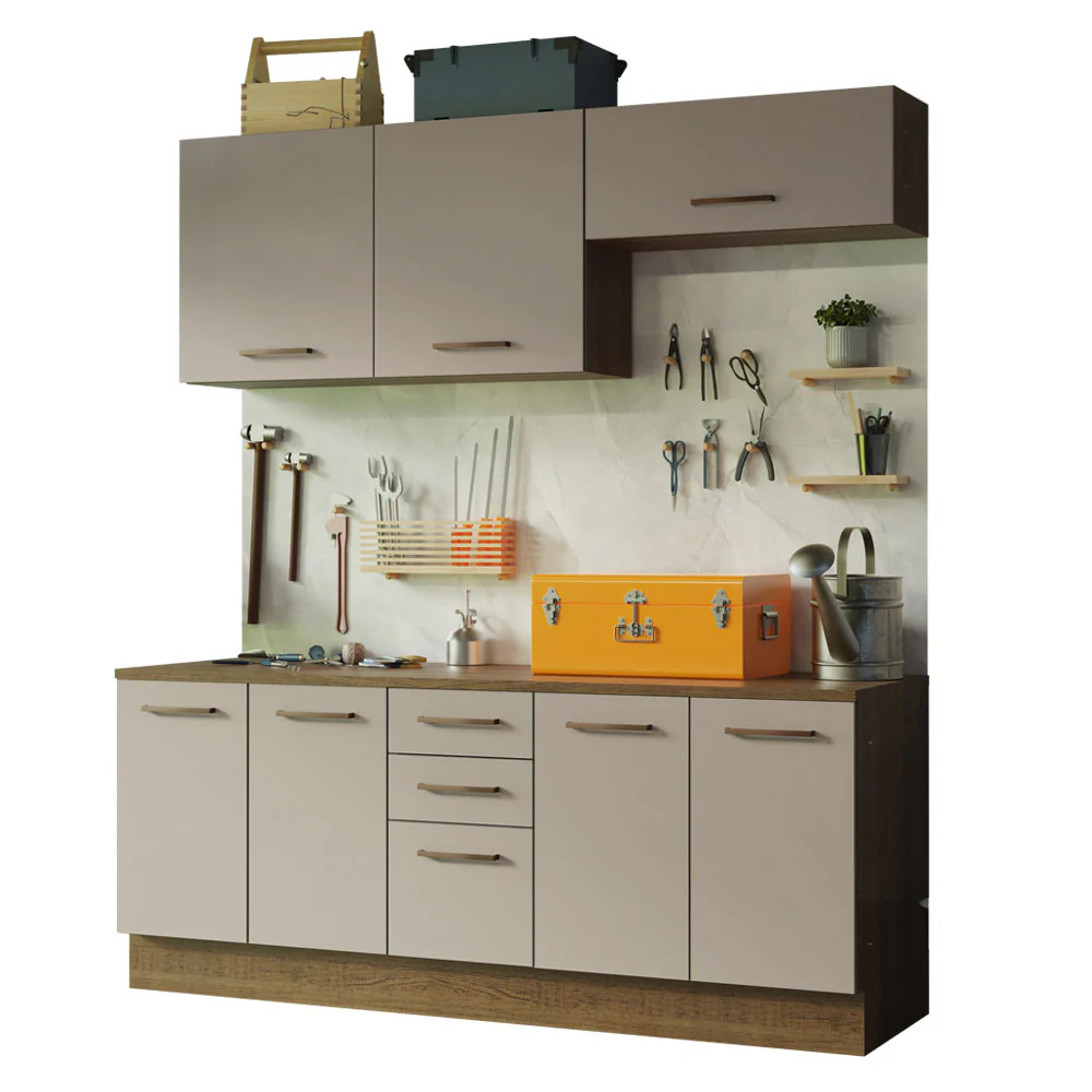 Kit com 2 Balcões e 2 Armários Aéreos Multiuso 200cm Rustic/Crema Agata Madesa - Image 2