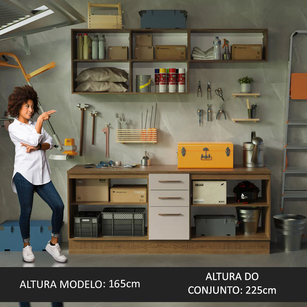 Kit com 2 Balcões e 2 Armários Aéreos Multiuso 200cm Rustic/Crema Agata Madesa - Image 5