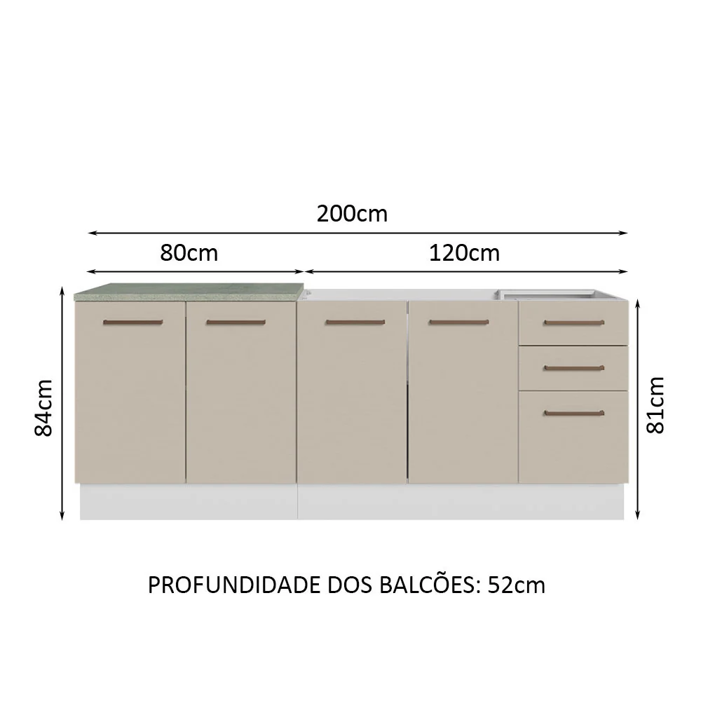 Kit com 2 Balcões de Cozinha 3 Gavetas 4 Portas (Sem Tampo e Pia) Branco/Crema Agata Madesa - Image 3