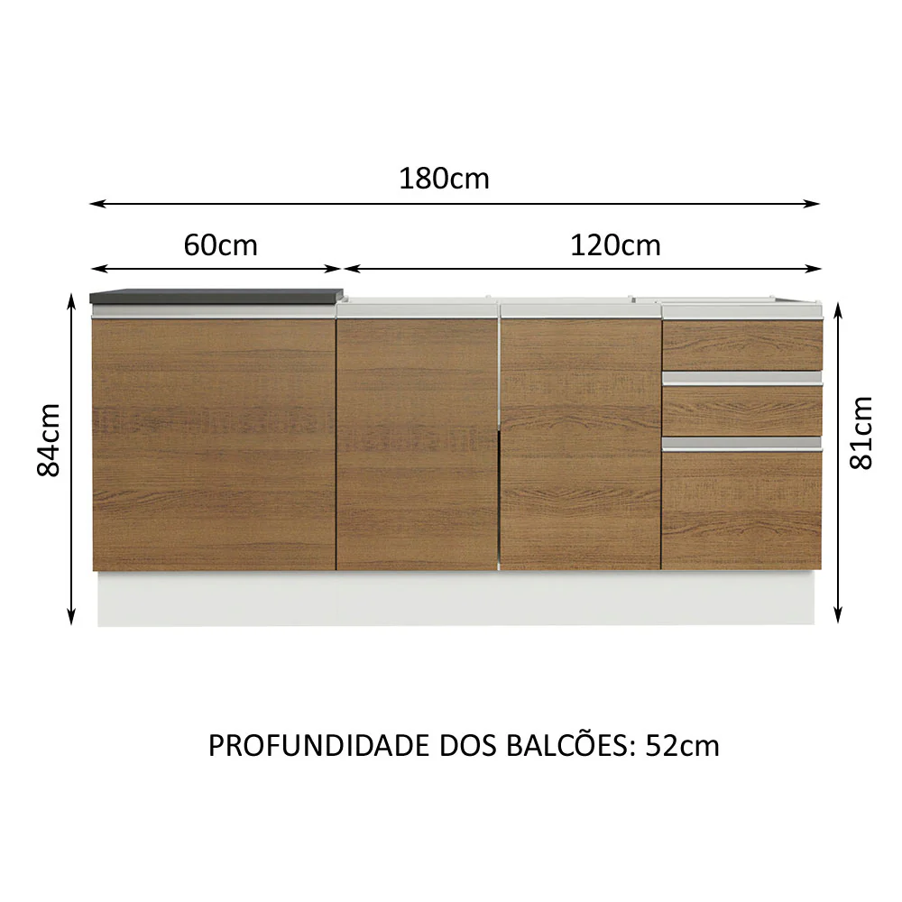 Kit com 2 Balcões de Cozinha Madesa Acordes 100% MDF (Sem Tampo e Pia) Branco/Rustic - Image 3
