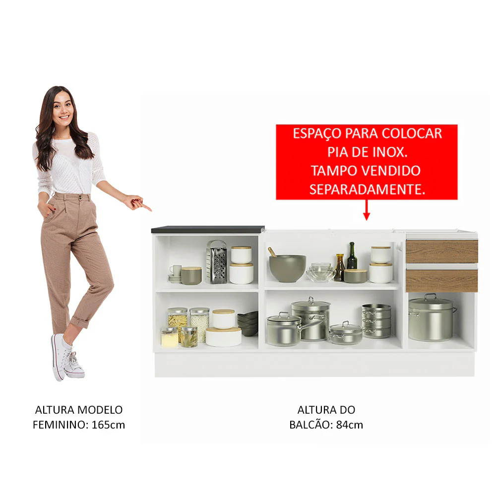 Kit com 2 Balcões de Cozinha Madesa Acordes 100% MDF (Sem Tampo e Pia) Branco/Rustic - Image 5