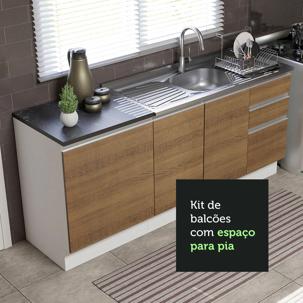 Kit com 2 Balcões de Cozinha Madesa Acordes 100% MDF (Sem Tampo e Pia) Branco/Rustic - Image 6