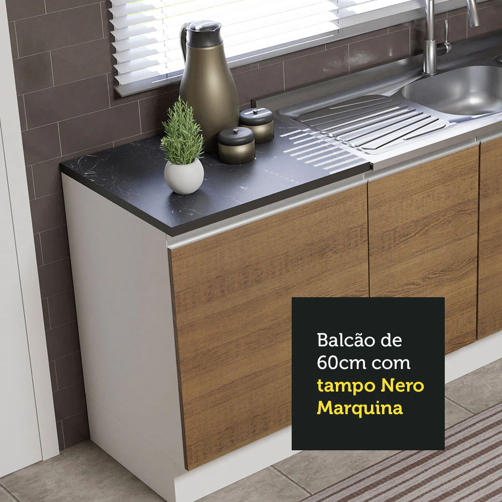 Kit com 2 Balcões de Cozinha Madesa Acordes 100% MDF (Sem Tampo e Pia) Branco/Rustic - Image 7