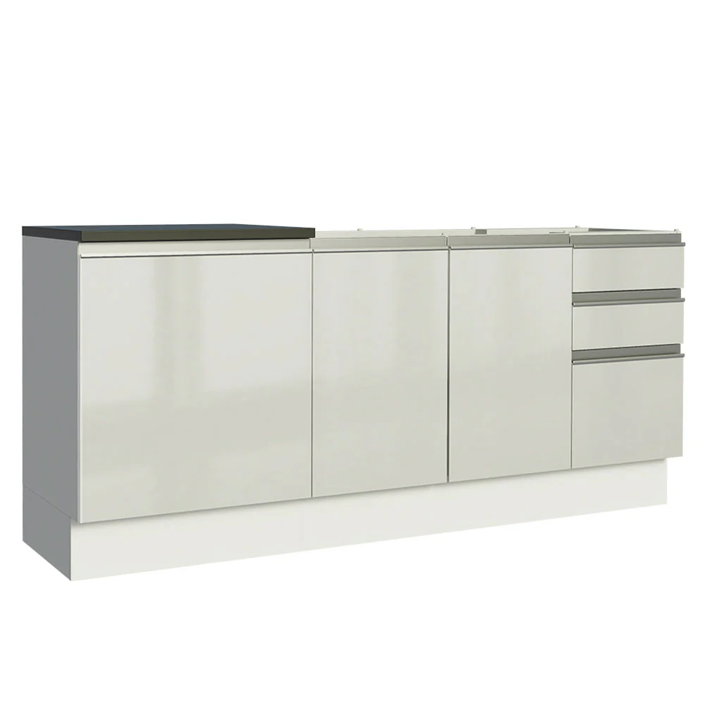 Kit com 2 Balcões de Cozinha Madesa Acordes 100% MDF (Sem Tampo e Pia) Frentes Branco Brilho - Image 2