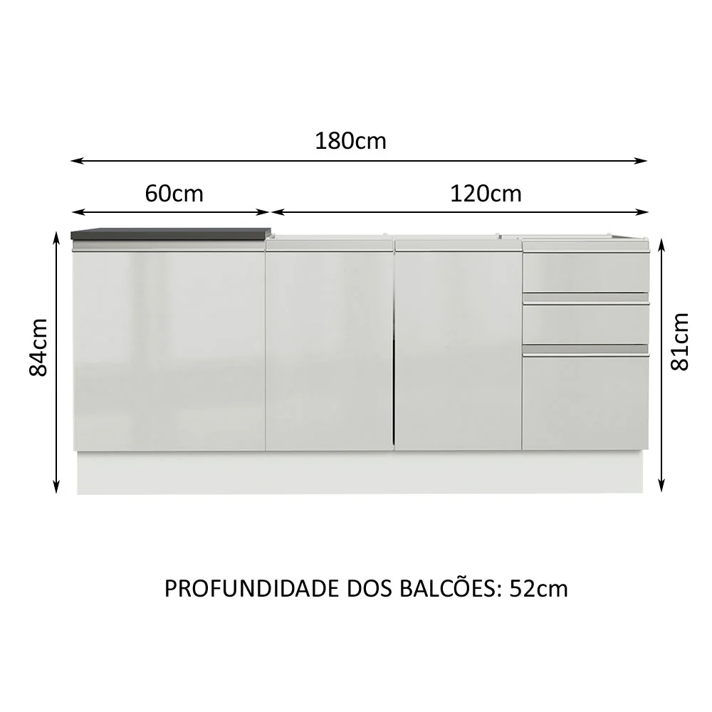 Kit com 2 Balcões de Cozinha Madesa Acordes 100% MDF (Sem Tampo e Pia) Frentes Branco Brilho - Image 3