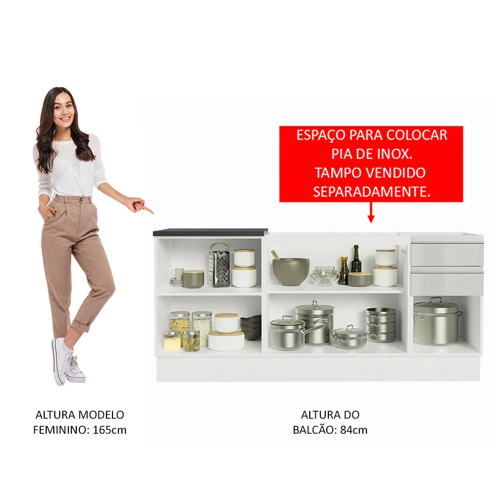 Kit com 2 Balcões de Cozinha Madesa Acordes 100% MDF (Sem Tampo e Pia) Frentes Branco Brilho - Image 5