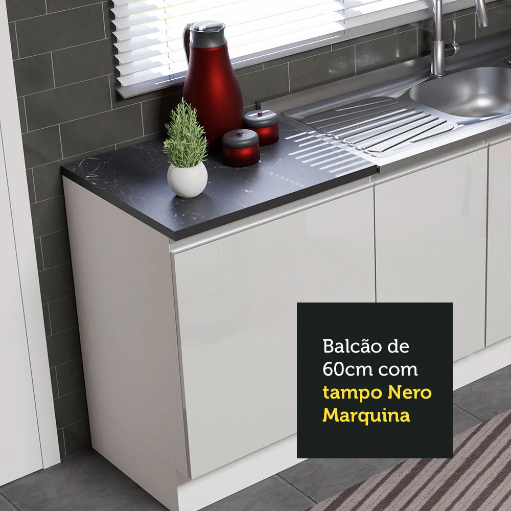 Kit com 2 Balcões de Cozinha Madesa Acordes 100% MDF (Sem Tampo e Pia) Frentes Branco Brilho - Image 7