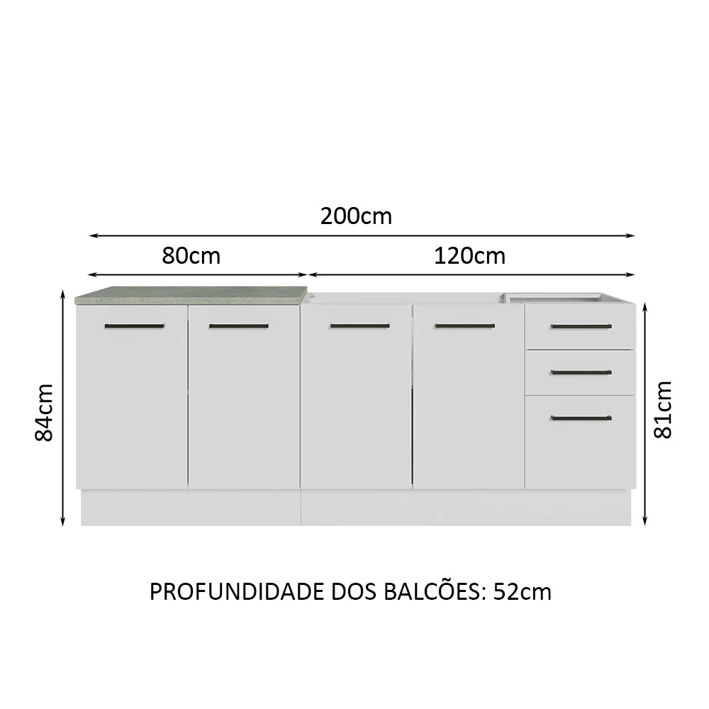 Kit com 2 Balcões de Cozinha Madesa Agata 3 Gavetas 4 Portas (Sem Tampo e Pia) Branco - Image 3