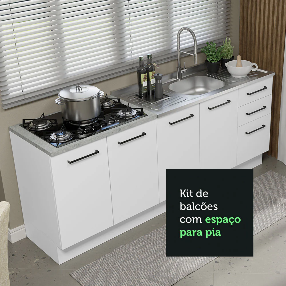 Kit com 2 Balcões de Cozinha Madesa Agata 3 Gavetas 4 Portas (Sem Tampo e Pia) Branco - Image 6